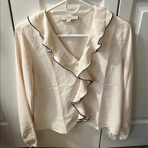 LOFT Cream Blouse with Black Trim